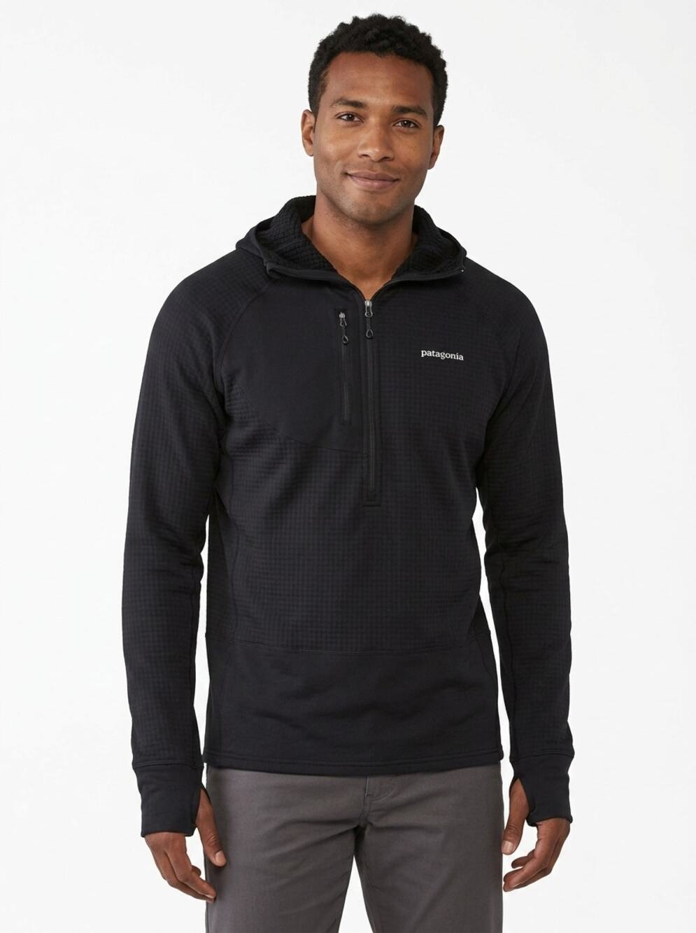 Patagonia Black Fleece Knit Quarter Zip Hooded Sweatshirt Men Size M